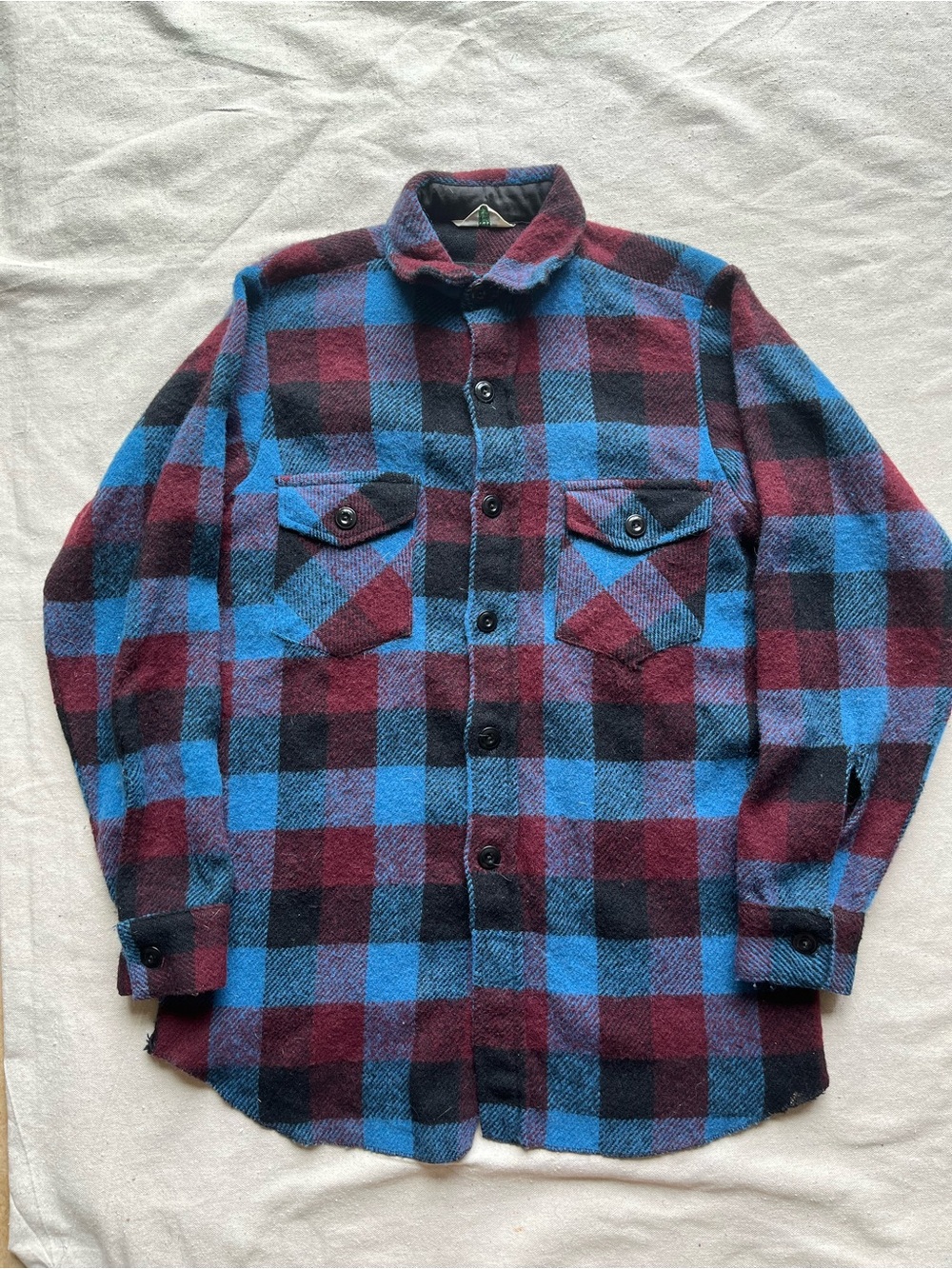 Vintage 70s Artic Woolchd l blue and maroon shirt jacket size large